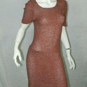 Maje Dress Knit Pink Black Silver Metallic Size 1